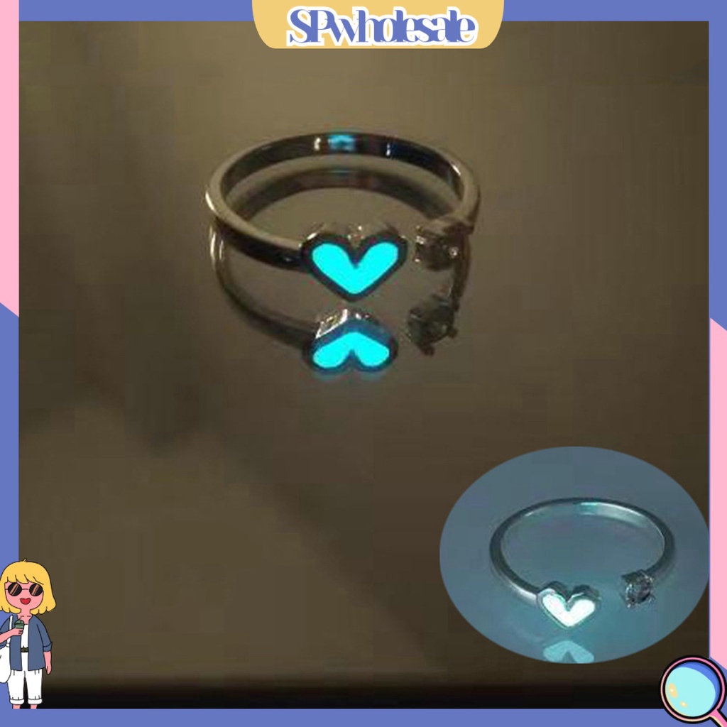 <SPwholesale> Nhẫn Hình Trái Tim Phát Sáng Có Thể Điều Chỉnh Kích Cỡ Dành Cho Cặp Đôi