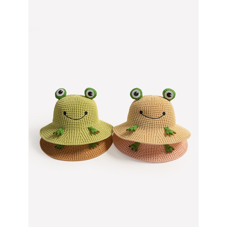 Nón Bucket Dệt Kim Chống Nắng In Hình Ếch Dễ Thương Thời Trang Mùa Hè Cho Bé Trai