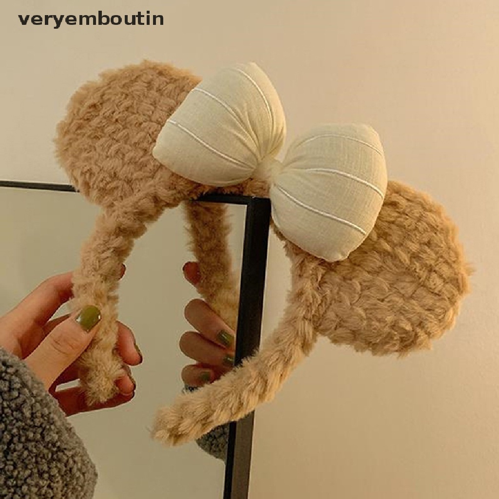 Băng đô cài tóc rửa mặt Tai Gấu Nhỏ Đính Nơ Họa Tiết Hoạt Hình Dễ Thương Cho Nữ