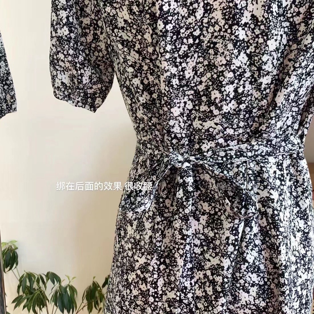Đầm Hoa Tay Phồng Cổ Chữ V Phong Cách Retro Pháp Thời Trang 2023 Cho Nữ