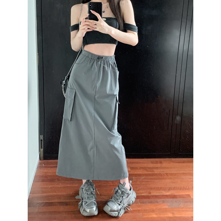 Chân Váy Chữ A Lưng Cao Xẻ Tà Phong Cách Retro