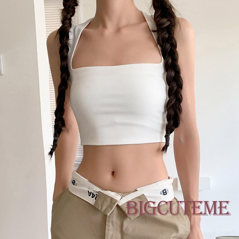 Áo Croptop Sát Nách Cổ Vuông Màu Trơn Thời Trang Dành Cho Nữ
