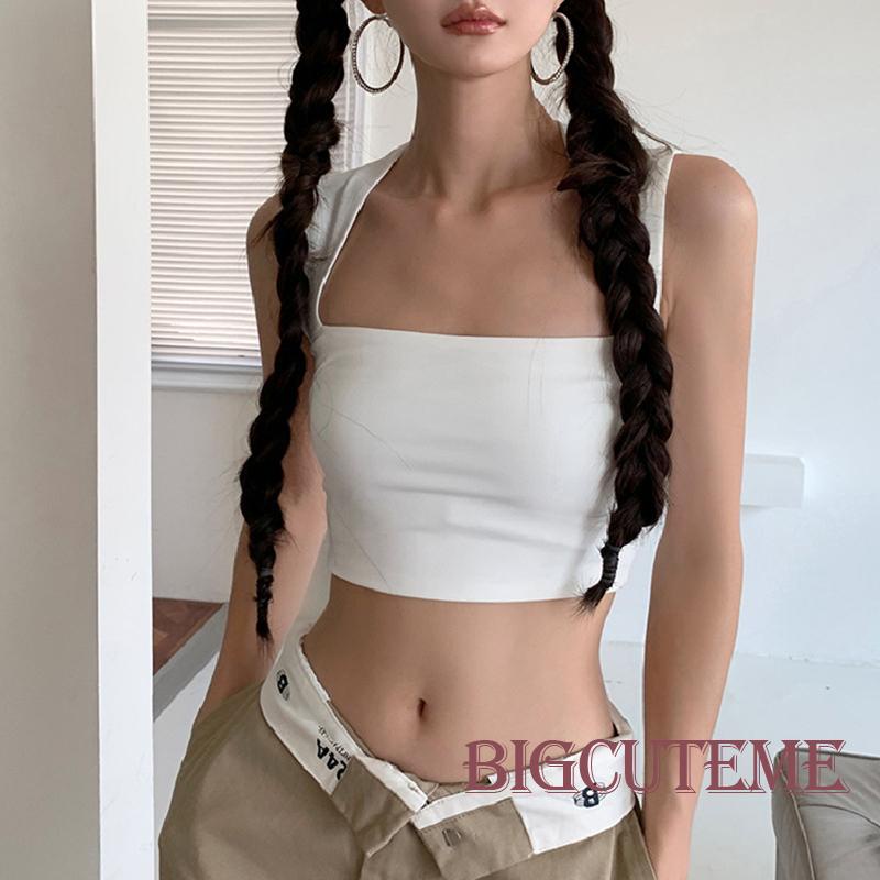 Áo Croptop Sát Nách Cổ Vuông Màu Trơn Thời Trang Dành Cho Nữ