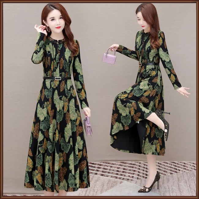 Đầm Midi Tay Dài Dáng Ôm In Họa Tiết Hoa Xinh Xắn Thời Trang Cho Nữ