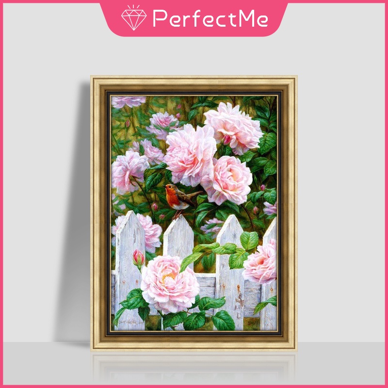 Tranh Thêu Chữ Thập Đính Đá Kim Cương 30x40cm DIY Hình Hoa Hồng