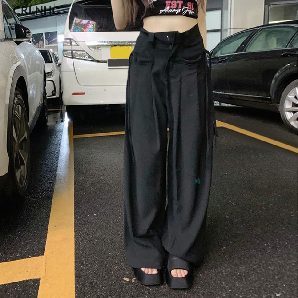 Crlnhc Quần Baggy Phong Cách Vintage Đường Phố Cao Cấp Y2k Phối Túi Cho Thanh Thiếu Niên