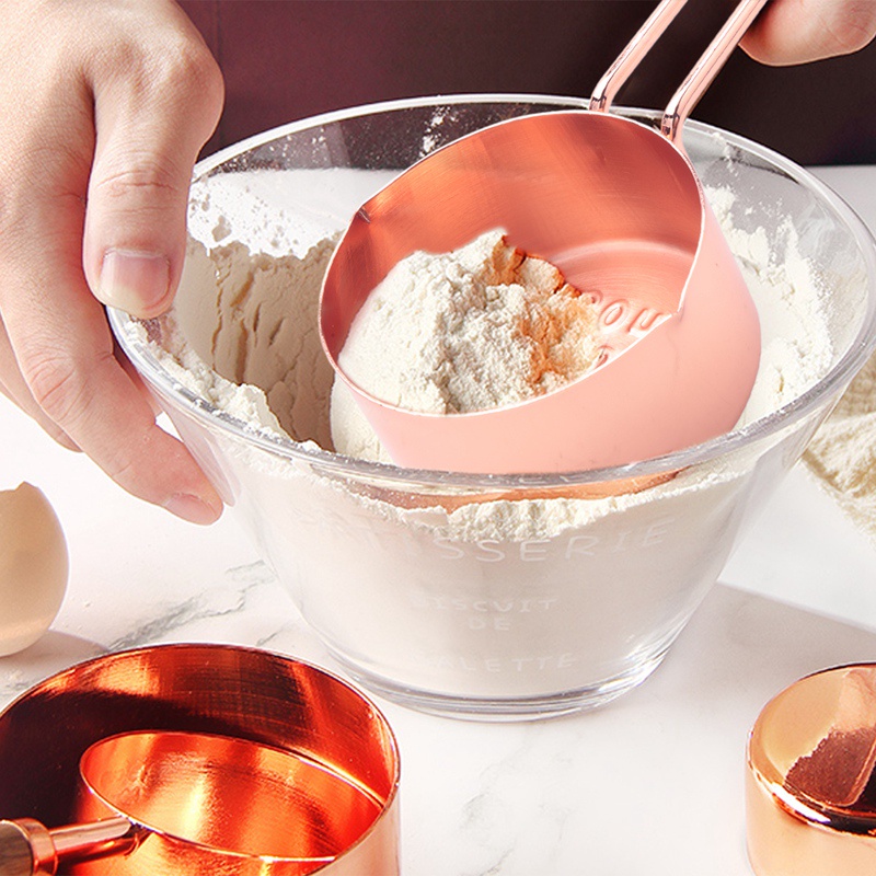 Bộ 8 Muỗng Đo Lường Bằng Thép Không Gỉ Màu Vàng Hồng Khắc Chữ Tiện Dụng Cho Nấu Nướng