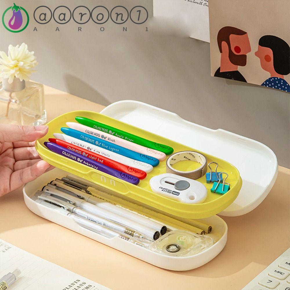 Aaron1 Hộp Đựng Bút Hai Ngăn Phân Loại Sức Chứa Lớn Đa Năng Phong Cách Hàn Quốc 4 Màu Tùy Chọn