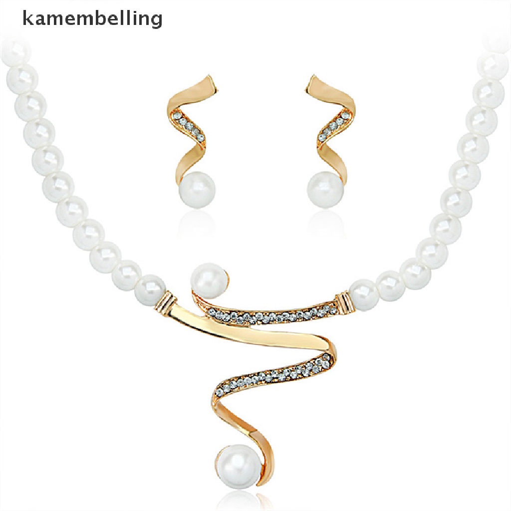 Bộ Vòng cổ + Bông Tai Đính Đá &amp; Ngọc Trai Nhân Tạo Kiểu Dáng Mới Cho Nữ