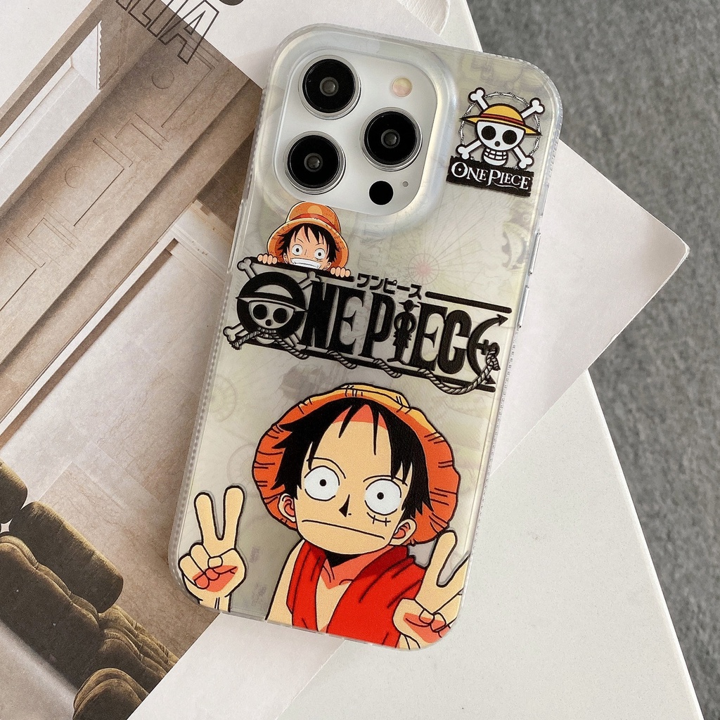 Ốp Điện Thoại Màu Bạc Sáng Họa Tiết Hoạt Hình Luffy One Piece Sang Trọng Cho iPhone 14Pro Max 13promax 12 11