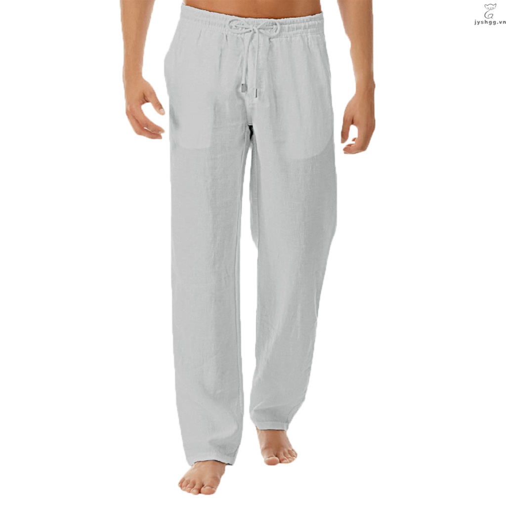 Quần Dài Nam Vải Lanh Cotton Mềm Mại Lưng Thun Rút Dây Thời Trang Đi Biển