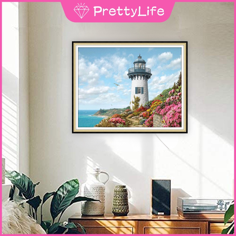 Bộ Tranh Đính Đá 5d Toàn Diện Họa Tiết Ngọn Hải Đăng Độc Đáo Trang Trí Nhà Cửa