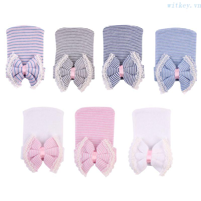 Bộ Nón Và Nơ Ren Thoáng Khí Dành Cho Bé Gái 0-24 Tháng Tuổi