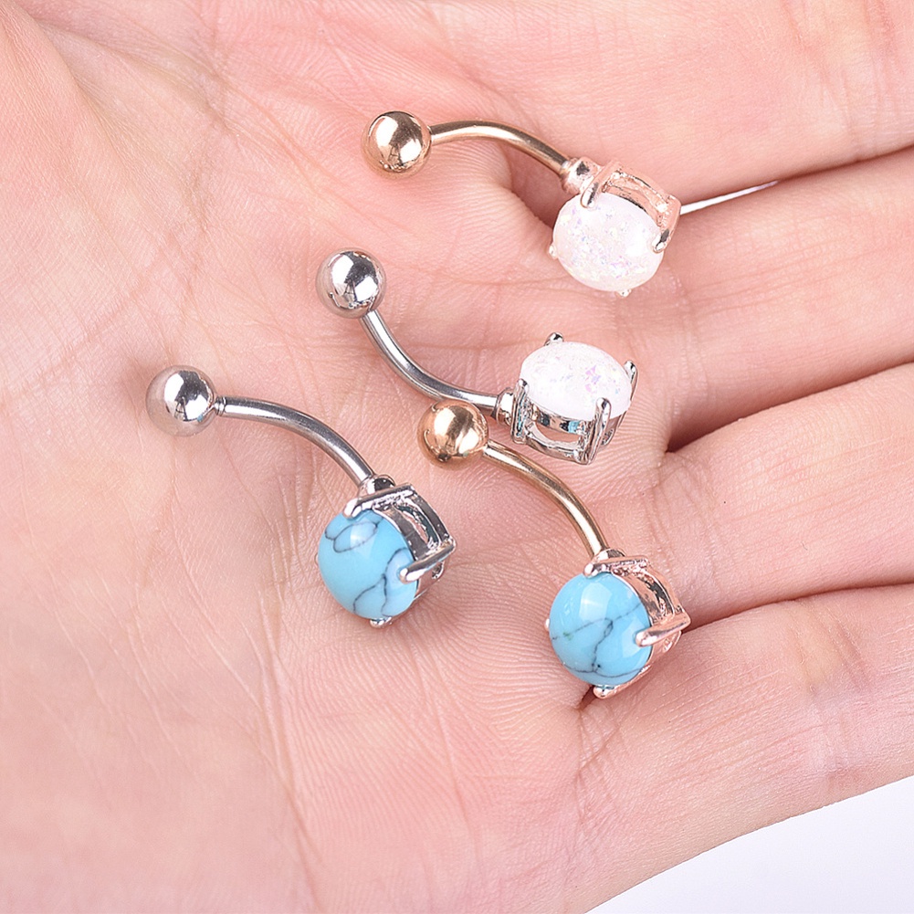 1 Khuyên Rốn Đính Đá Opal Nhân Tạo Bằng Thép Không Gỉ Cho Nữ
