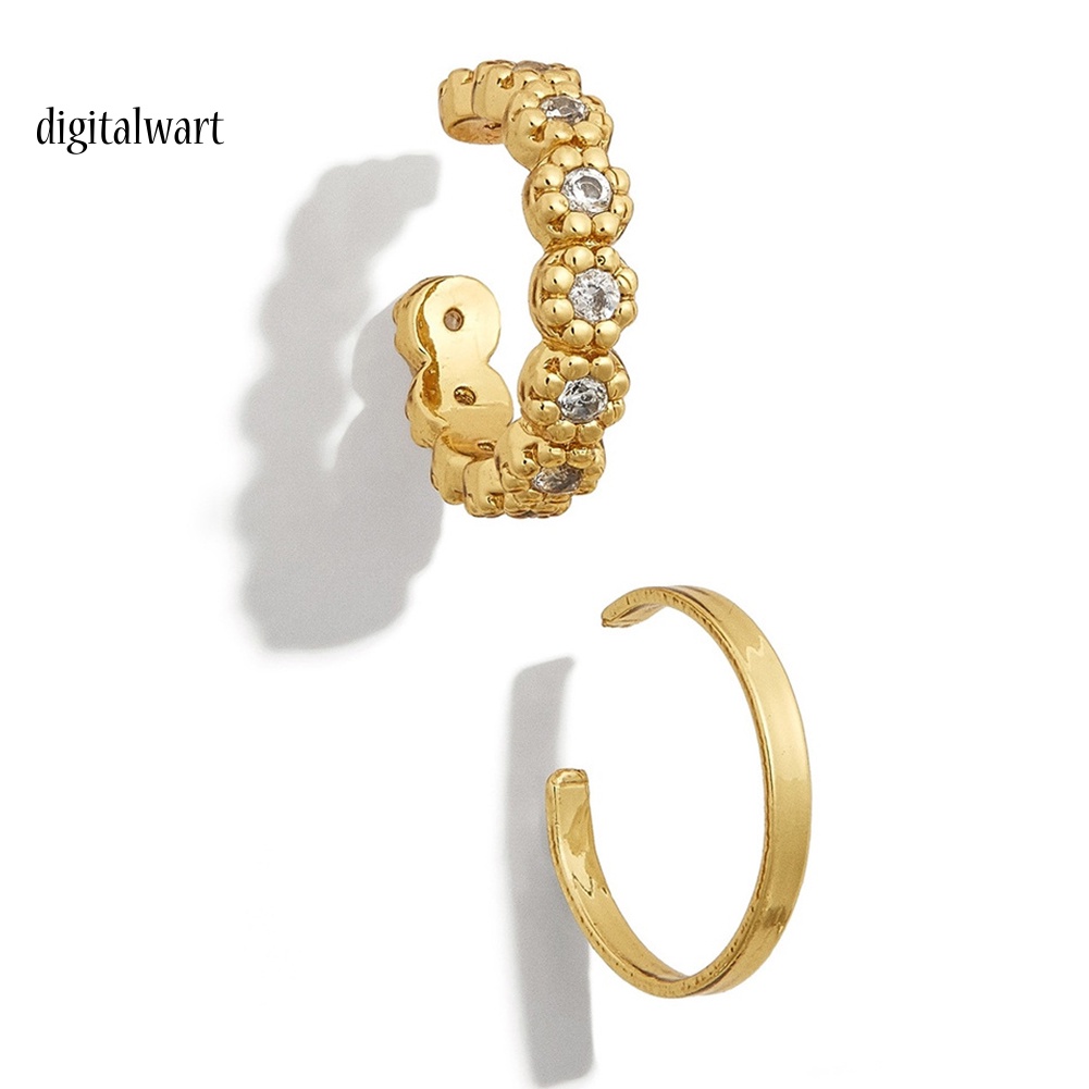 Kỹ Thuật Số| Set 2 Khuyên Vành Tai Chữ C Đính Đá Thời Trang Cho Nữ