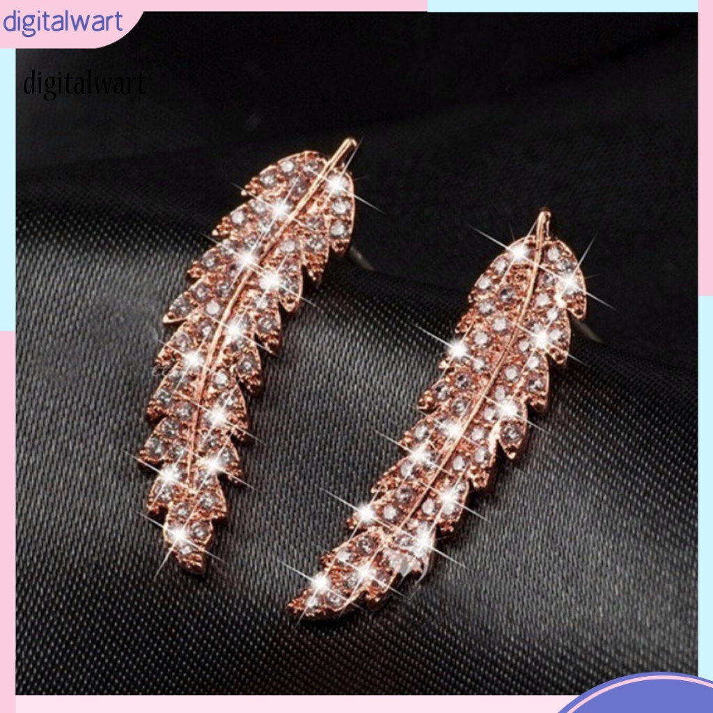 Kỹ Thuật Số| 1 Đôi Bông Tai Hình Chiếc Lá Đính Đá Zircon Lấp Lánh Dành Cho Nữ