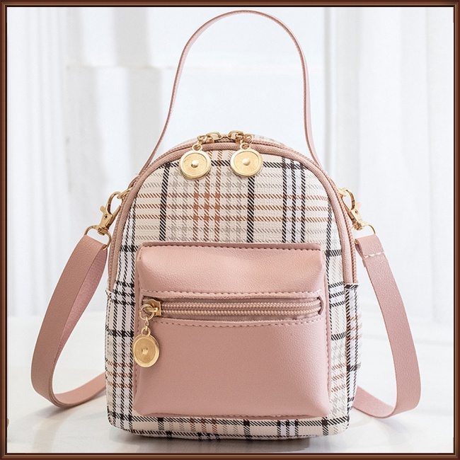 Ba Lô Da Nhân Tạo Mini Họa Tiết Kẻ Sọc Với Tay Cầm Mềm Mại Cho Nữ