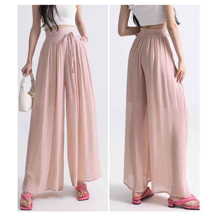 SUXI Quần ống rộng Lưng Thun Cột Dây Đơn Giản Thời Trang Mùa Hè Dành Cho Nữ