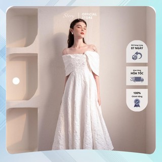 STORY Đầm Mary váy trắng dạ hội gấm xoè trễ vai cao cấp Story.clothes thời trang nữ