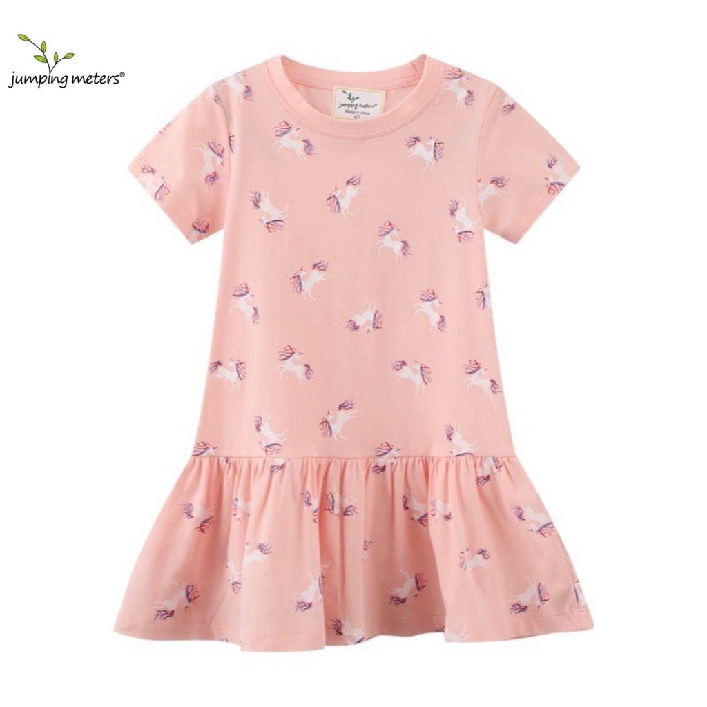 Váy cotton bé gái in hình ngộ nghĩnh màu hồng VT3 Jumping Meters cao cấp