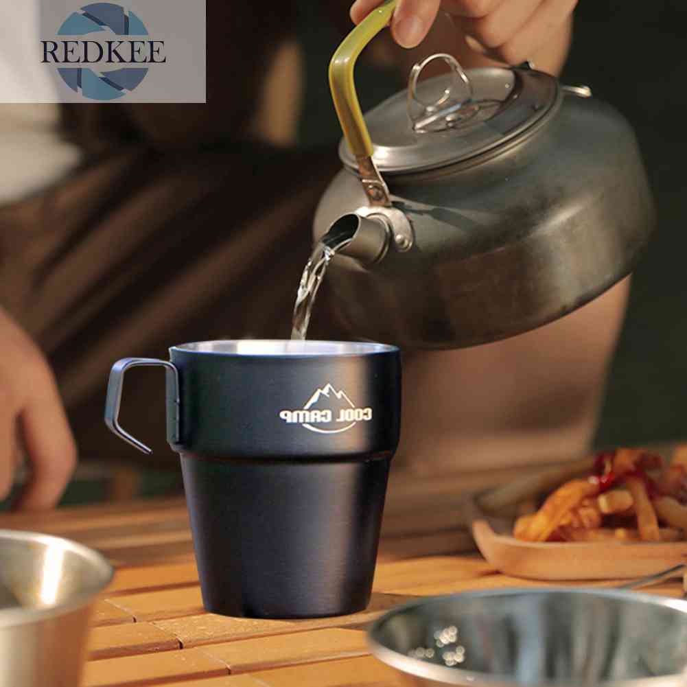 Cốc Uống Nước Hai Lớp Chống Bỏng Dung Tích 300ml Dùng Khi Đi Cắm Trại