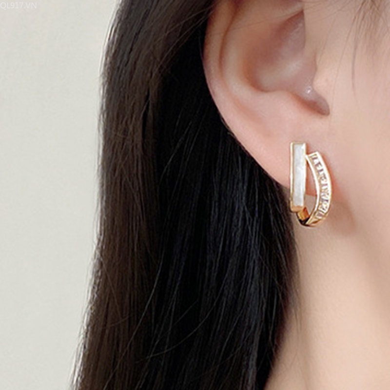 Bông Tai Hình Học Đính Pha Lê Lấp Lánh Phong Cách Hàn Quốc Thời Trang Mới Cho Nữ