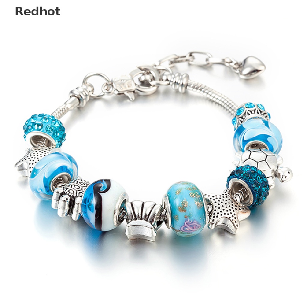 &lt; Redhot &gt; Vòng Tay Chuỗi Hạt Pha Lê Xanh Dương Vỏ Sò Trang Sức Quyến Rũ Cho Nữ Giảm