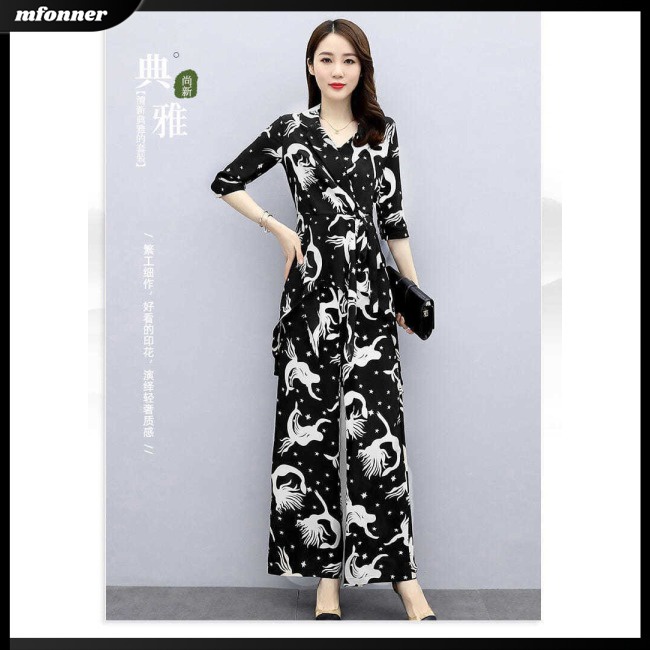 Bộ Trang Phục 2 Mảnh Gồm Áo Dáng Rộng Và Quần ống rộng In Họa Tiết Thời Trang Cho Nữ