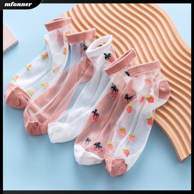 Vớ Cổ Thấp Mỏng Thoáng Khí In Họa Tiết Hoa / Dâu Tây Màu Sắc Tương Phản Cho