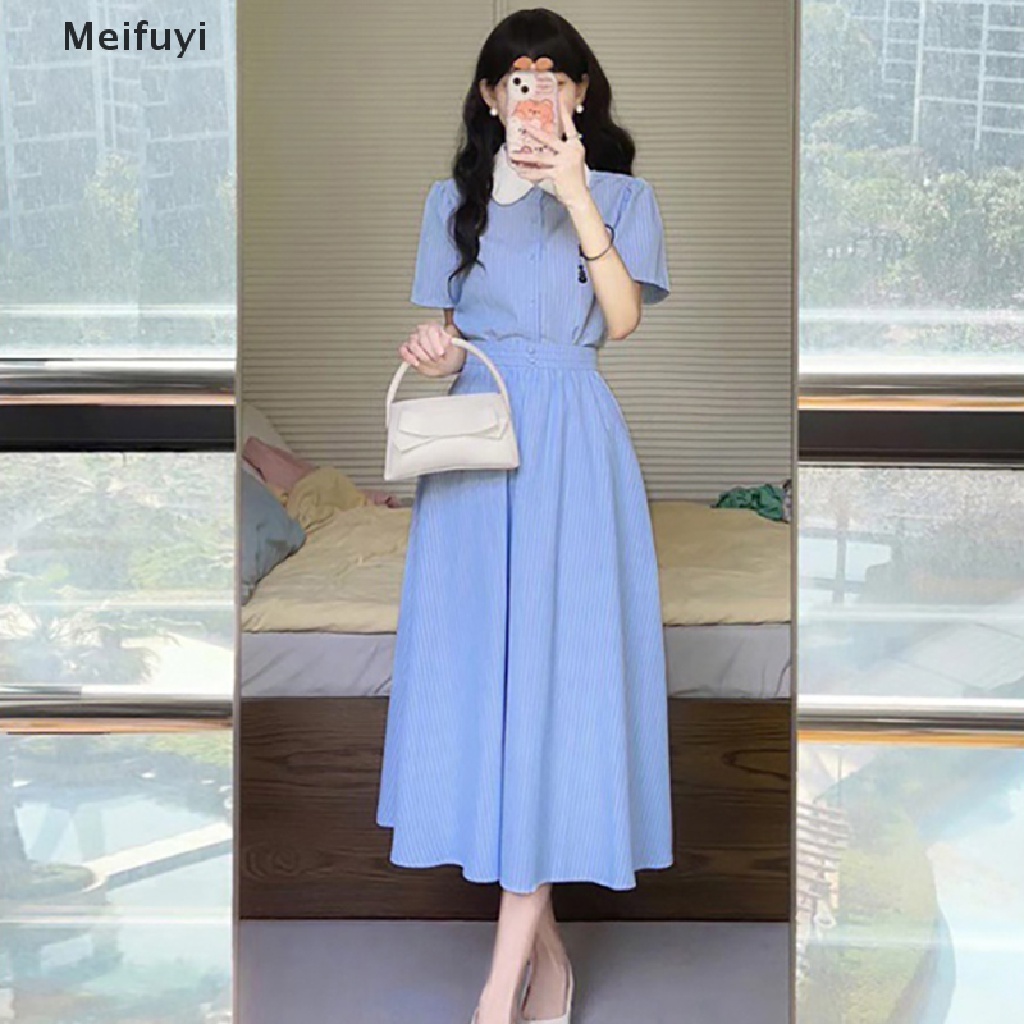 Set Áo Sơ Mi Kẻ Sọc Màu Sắc + Chân Váy Lưng Cao Thời Trang Mùa Hè Phong Cách Hàn Quốc