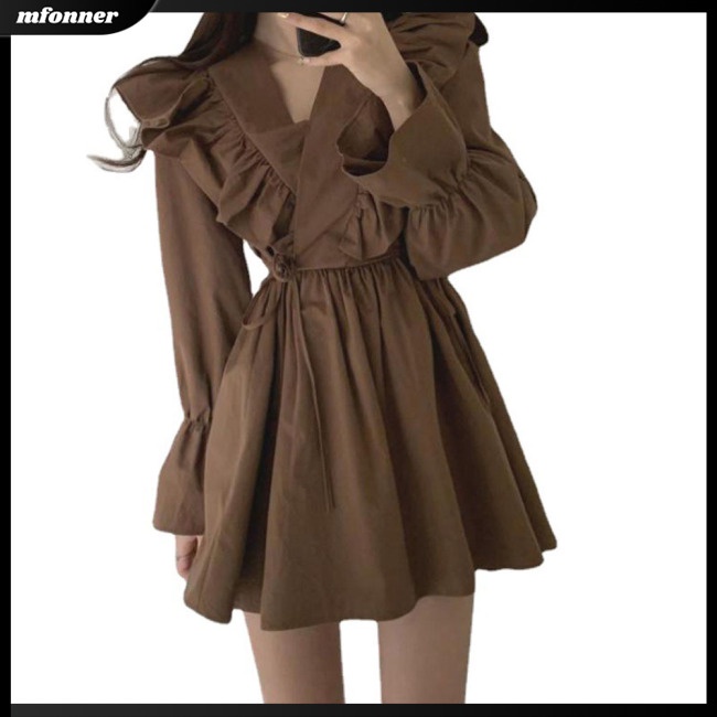 Đầm Tay Ngắn Cổ Chữ V Màu Sắc Thời Trang Cho Nữ