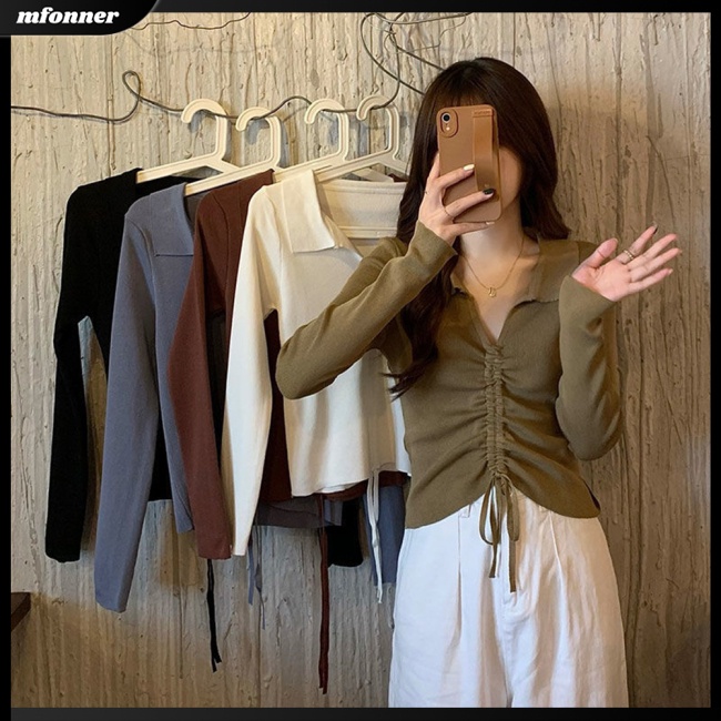 Áo Sweater Tay Dài Cổ Chữ V Màu Sắc Ngọt Ngào Cho Nữ