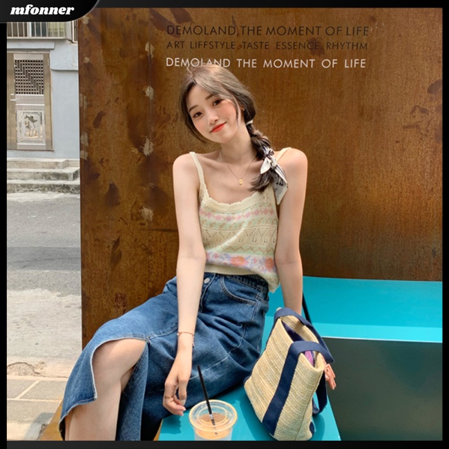 Áo Sweater Dệt Kim Không Tay Thêu Họa Tiết Rỗng Nhẹ Nhàng Cho Nữ