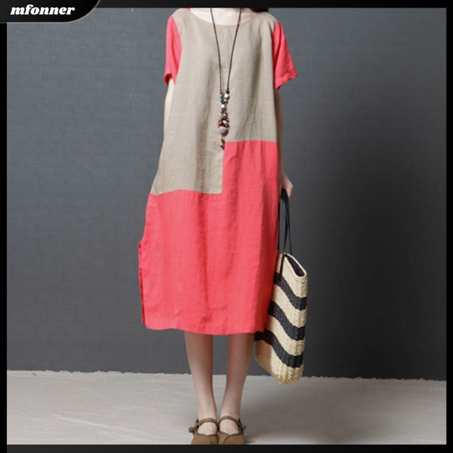 Đầm Tay Ngắn Dáng Rộng Màu Sắc Thời Trang Mùa Hè Thoải Mái Cho Nữ Có Size Lớn