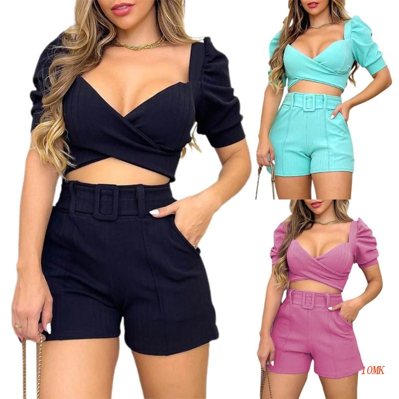 Xiangbao Áo Sơ Mi Tay Phồng Cổ Chữ V + Quần Lưng Cao Thời Trang Công Sở Mùa Xuân Hè Quyến Rũ Cho Nữ