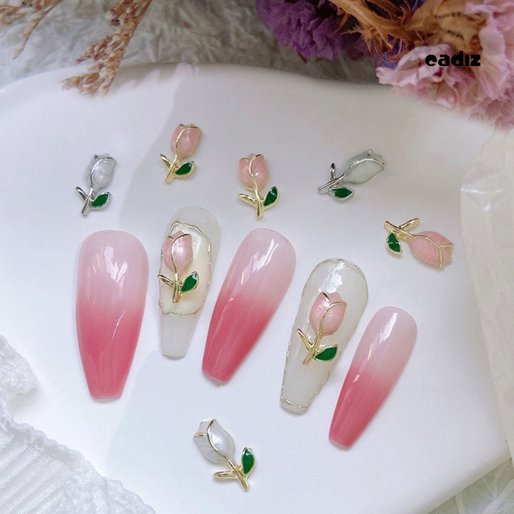Set 10 Phụ Kiện Trang Trí Móng Tay Nghệ Thuật Hình Hoa Tulip Ba Chiều Không Phai Màu Có Thể Tháo Rời