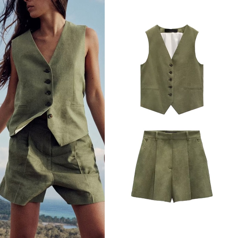 Bộ Áo Sát Nách Cổ Chữ V + Quần Short Thời Trang Zara Mùa Hè3102939 3103939