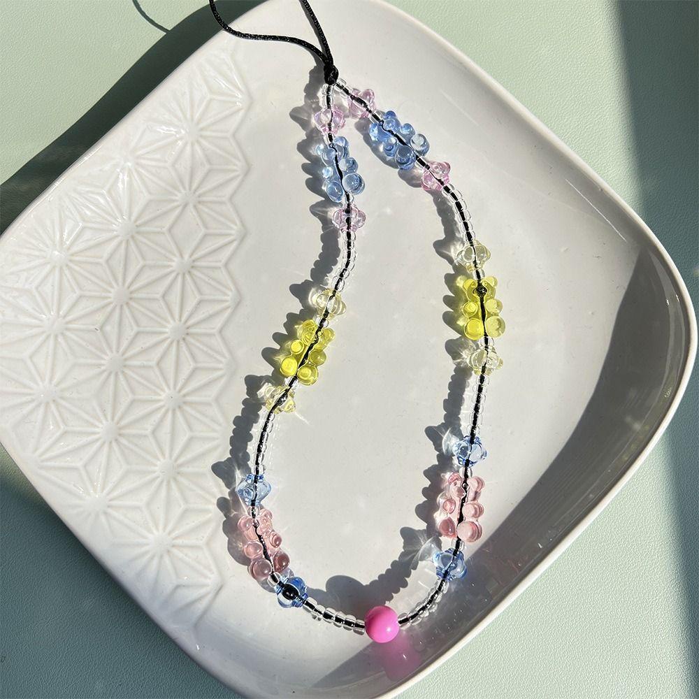 [COD] Dây Đeo Điện Thoại Chuỗi Hạt Nhựa Resin Hình Gấu Dễ Thương