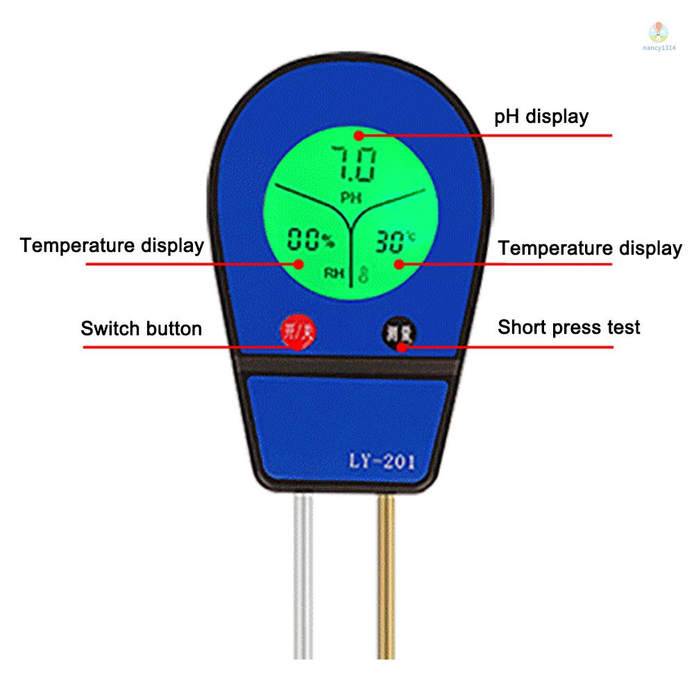 Máy Đo Độ PH / Độ Ẩm / PH / Nhiệt Độ Đất 3 Trong 1 Màn Hình LCD Kỹ Thuật Số Tiện Dụng Cho Sân Vườn