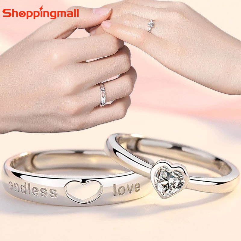 Nhẫn Cặp Đính Đá Zircon Hình Trái Tim Đơn Giản Thời Trang