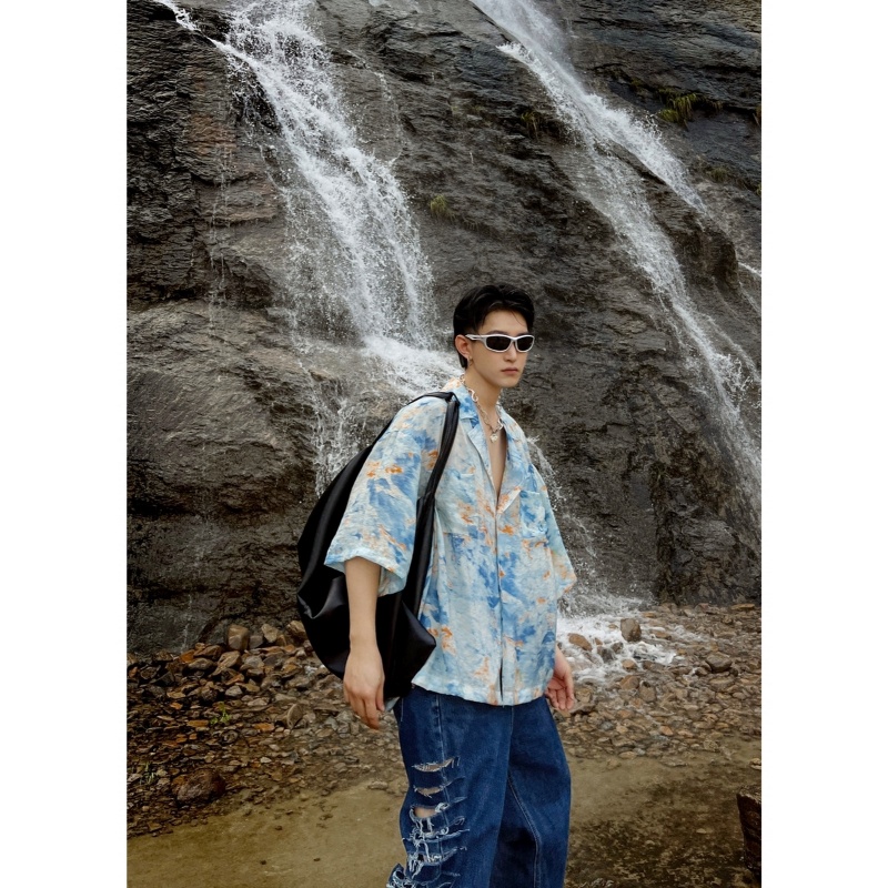 Áo Sơ Mi Tay Lửng Nhuộm Màu Họa Tiết Hoa Thời Trang Mùa Hè Cho Nam