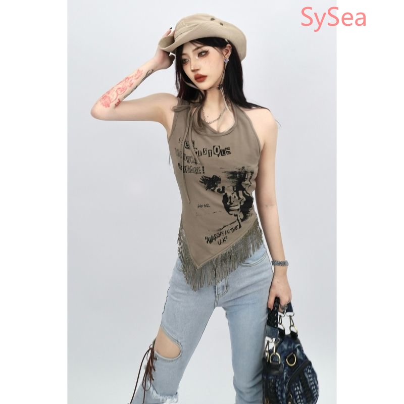 Áo Hai Dây Phối Tua Rua Phong Cách Retro Mỹ