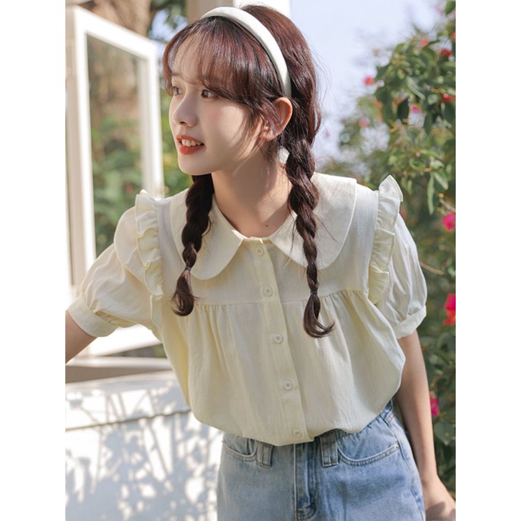 Áo Sơ Mi Ngắn Tay Cổ Búp Bê Thời Trang Mùa Hè Vintage Dành Cho Nữ