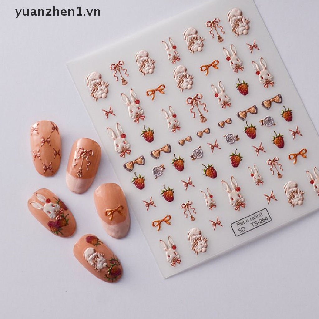 Miếng Dán Trang Trí Móng Tay 5D Hình Thỏ Đáng Yêu
