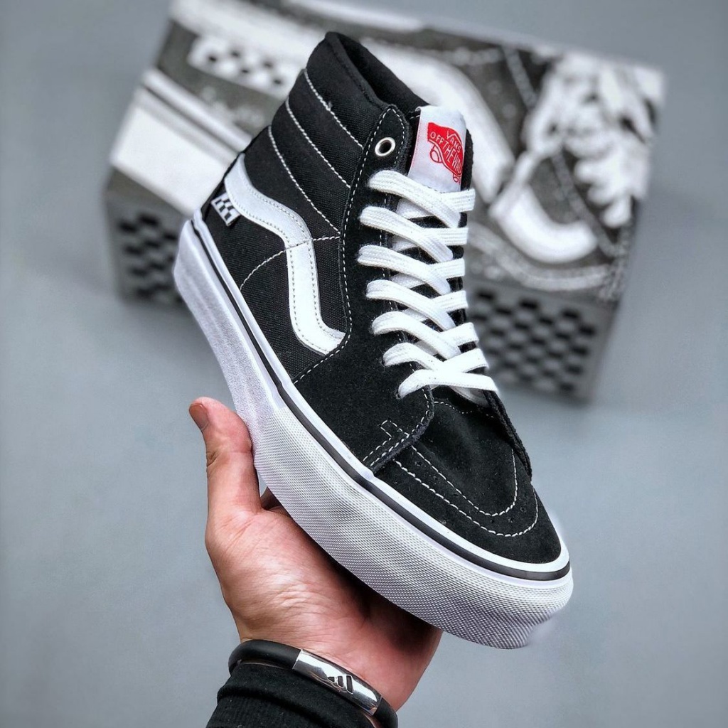 Giày Trượt Ván Vans SK8 Cổ Cao Họa Tiết Sọc Trắng Đen Thời Trang Cho Nam Và Nữ