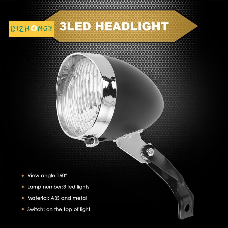 Đèn Pha 3 Bóng Led Gắn Phía Trước Xe Đạp Cổ Điển