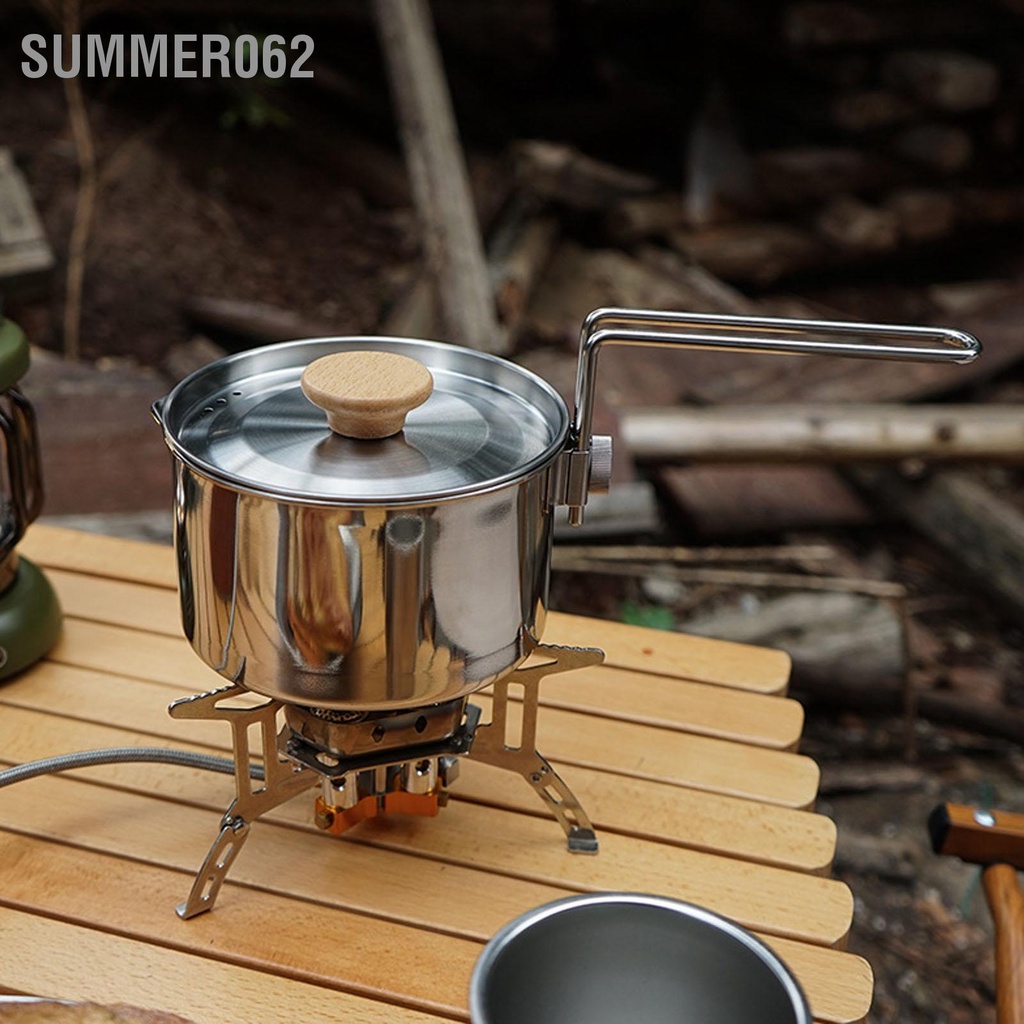 Ấm đun nước cắm trại bằng thép không gỉ Tay cầm có thể tháo rời siêu tốc di động 304 dành cho đi bộ đường dài ngoài trời 【Summer062】