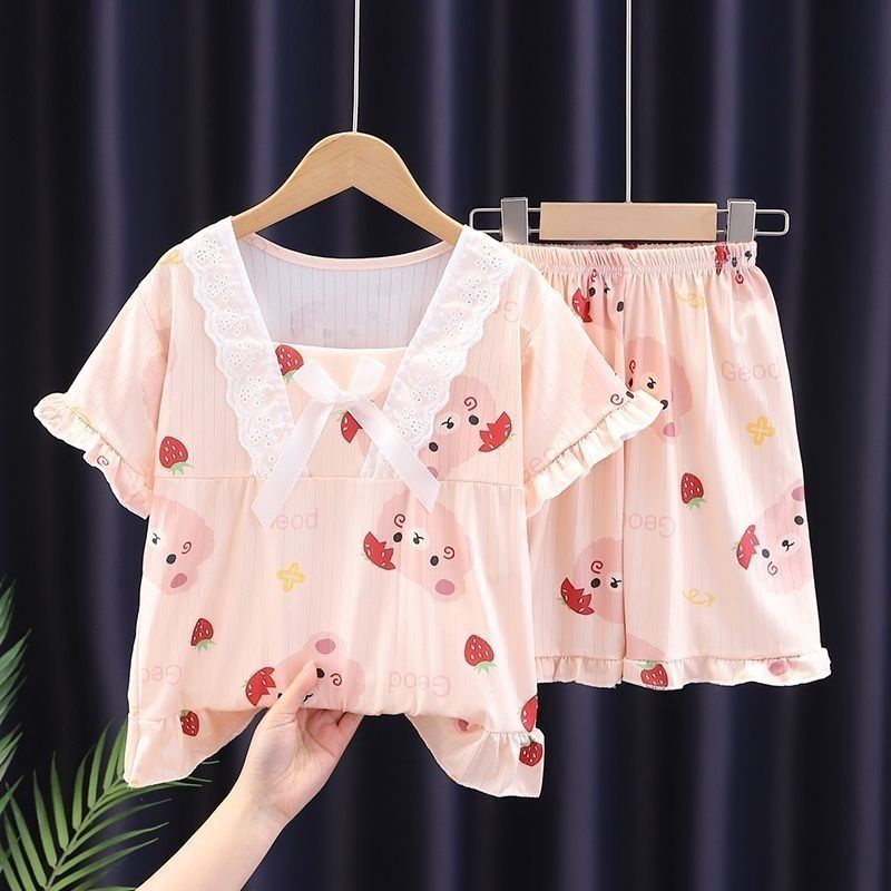 Bộ Đồ Ngủ Áo Tay Ngắn Phối Quần Short In Hoạt Hình Thời Trang Mùa Hè 2023 Cho Bé Gái