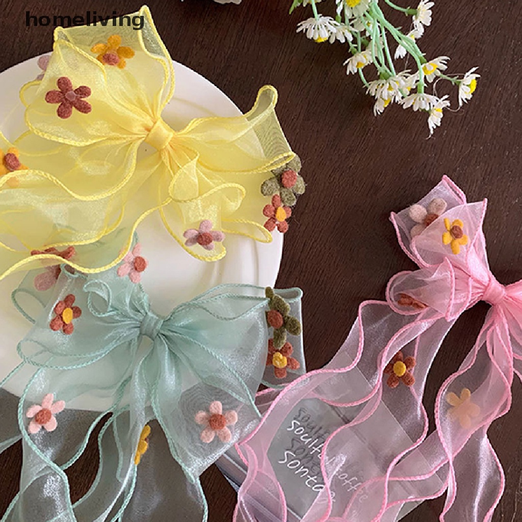 Kẹp Tóc Ruy Băng Dài Hình Bông Hoa Dễ Thương Thời Trang Xuân Hè Cho Bé Gái