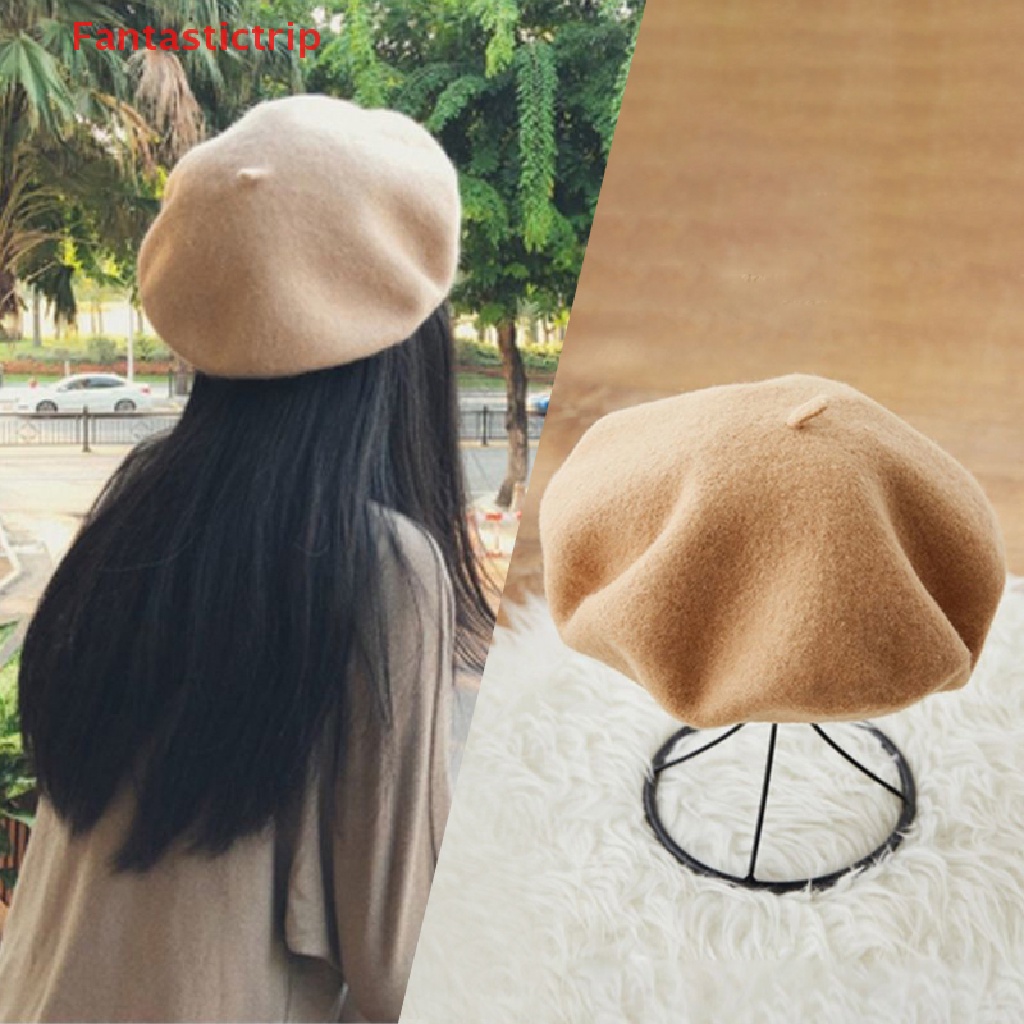 [Fantastictrip] Mũ Beret Len Màu Trơn Giữ Ấm Mùa Đông Phong Cách Nghệ Sĩ Pháp Cổ Điển Thanh Lịch Phù Hợp Với Tất Cả Các Quý Cô Mới